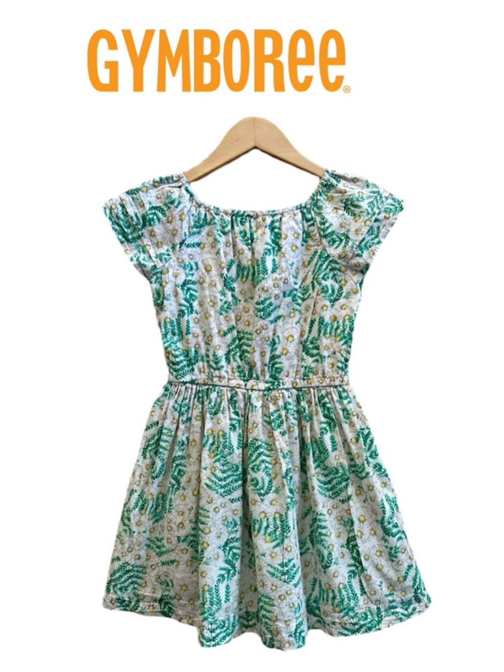GYMBOREE Daisy Cotton Dress Green Yellow White Lined Floral Peasant Girl S 5-6